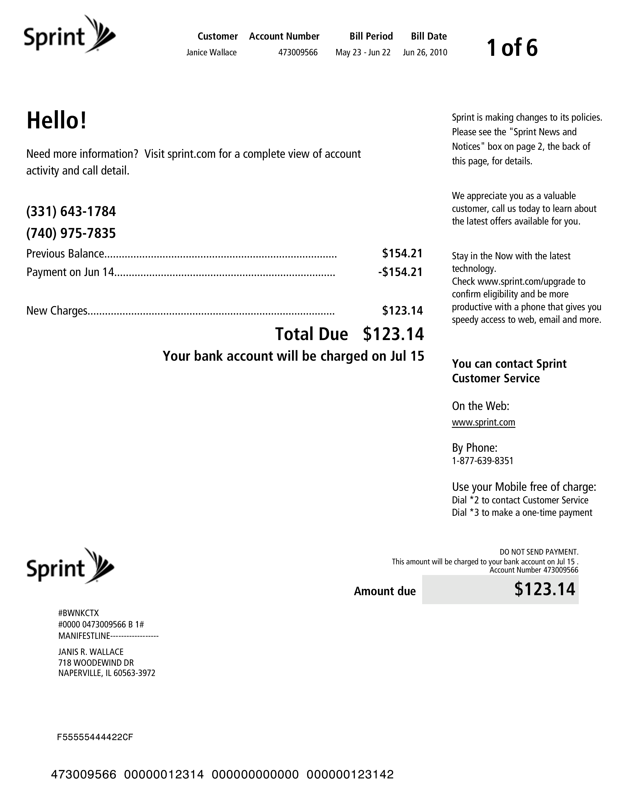 Sprint cell phone bill template