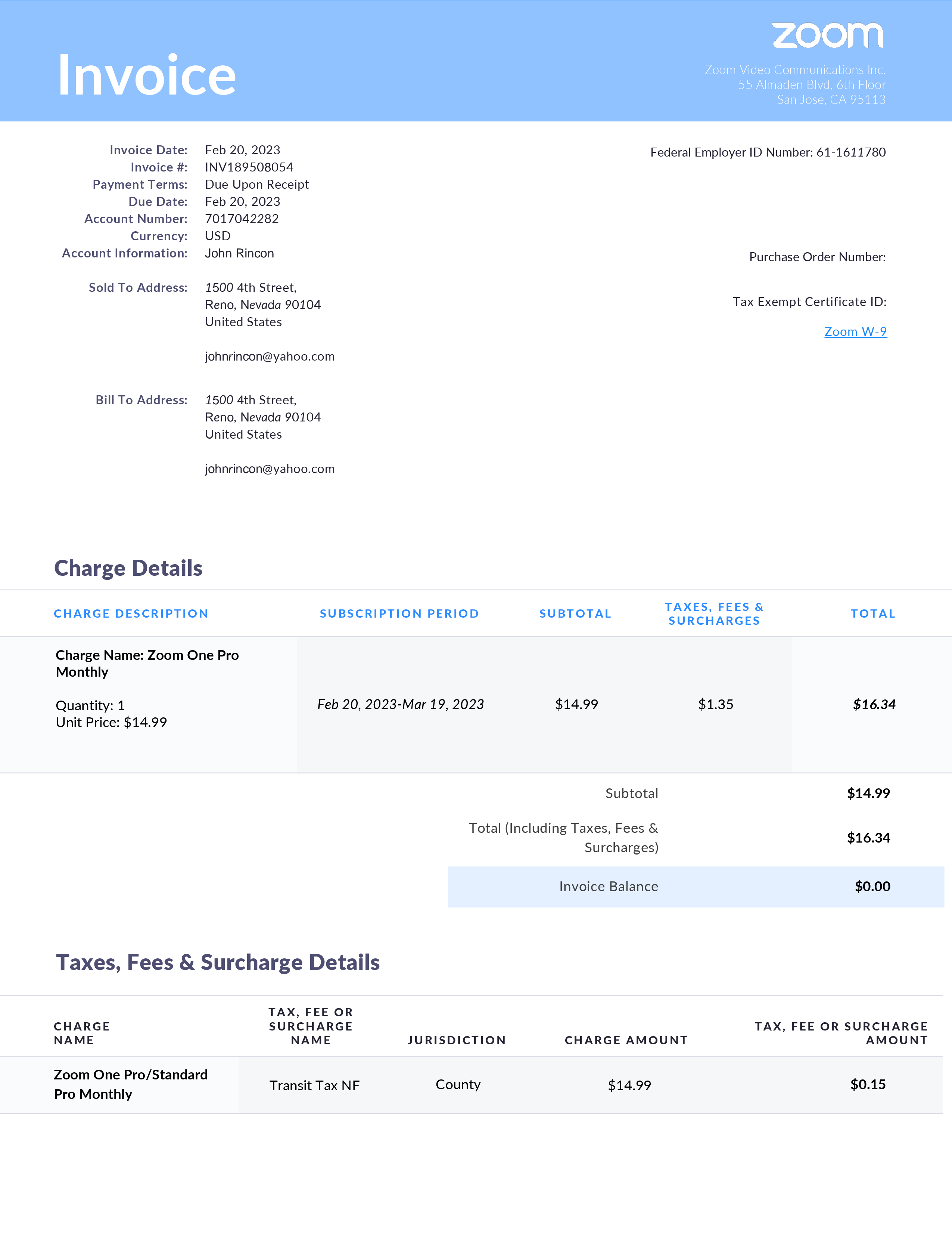 Zoom invoice template video chat