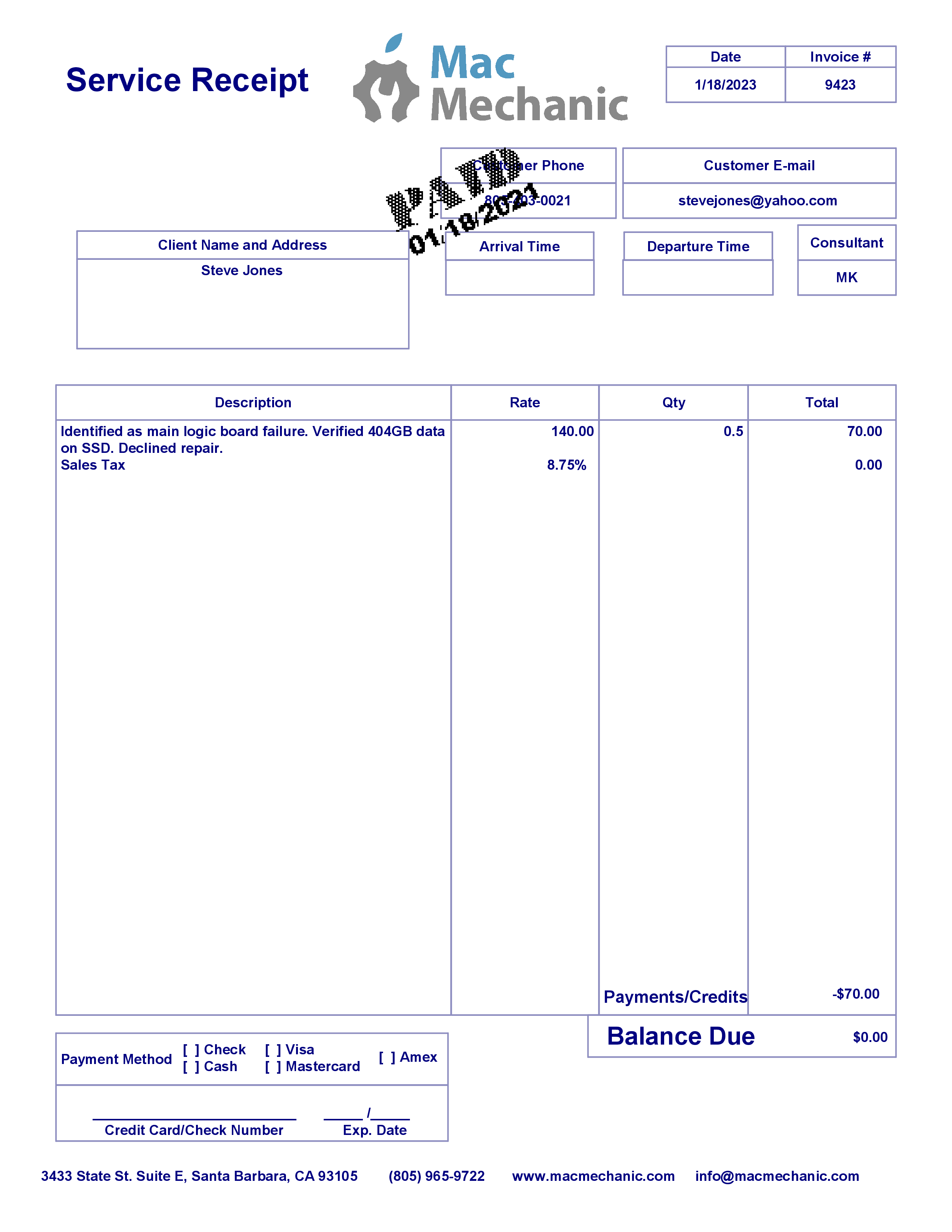 Macbook repair invoice template