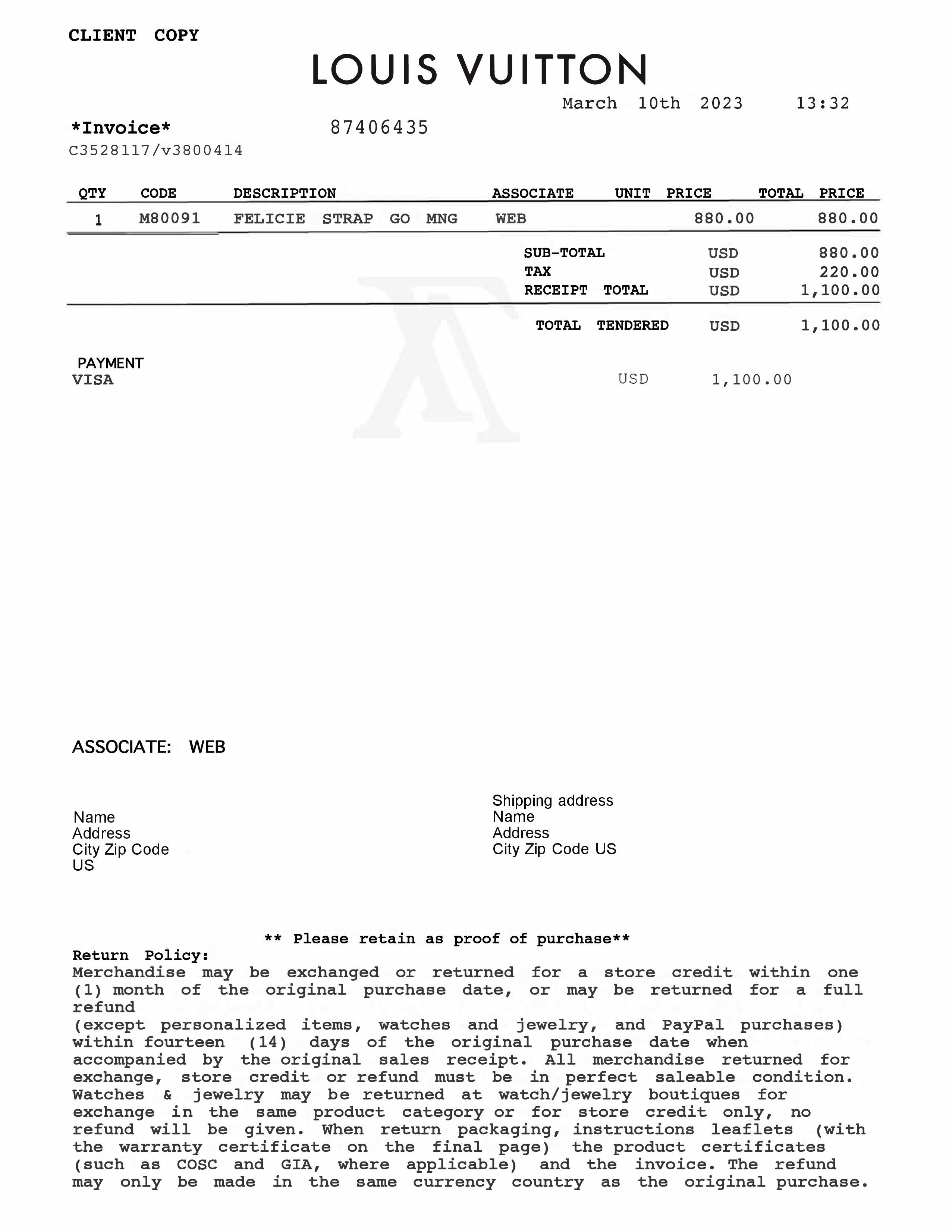 Louis Vuitton receipt template 01