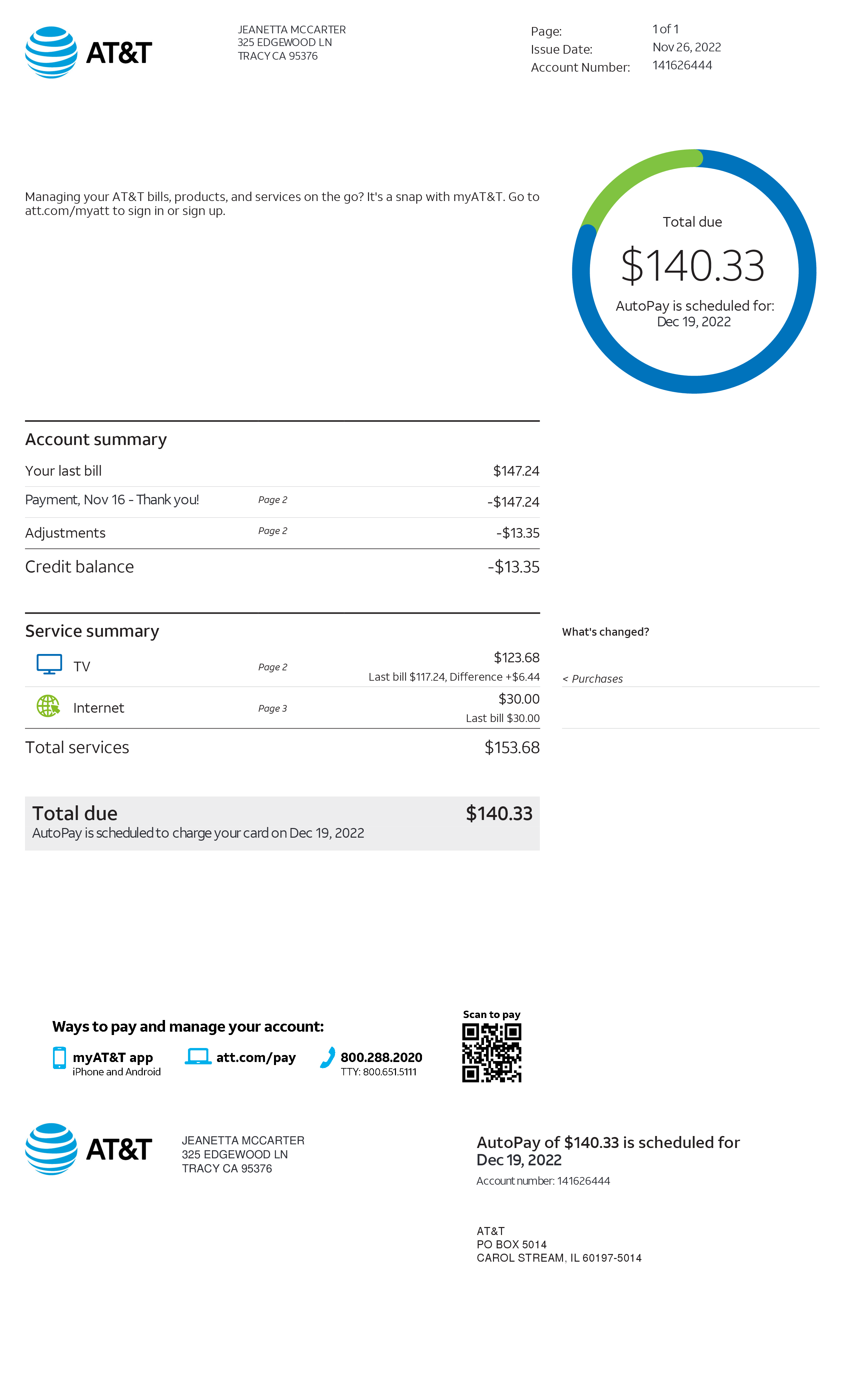 AT&T wireless bill template