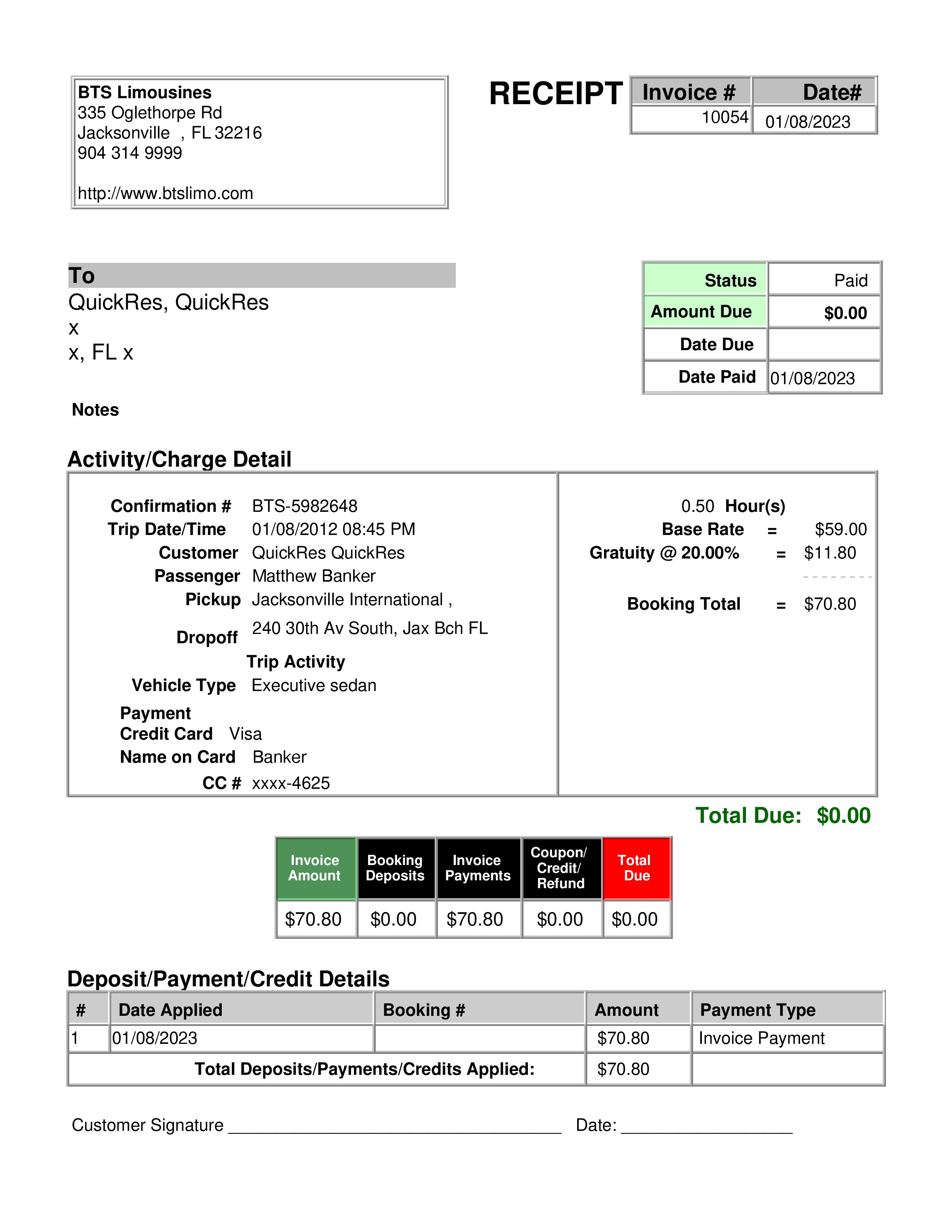 Limo service invoice template