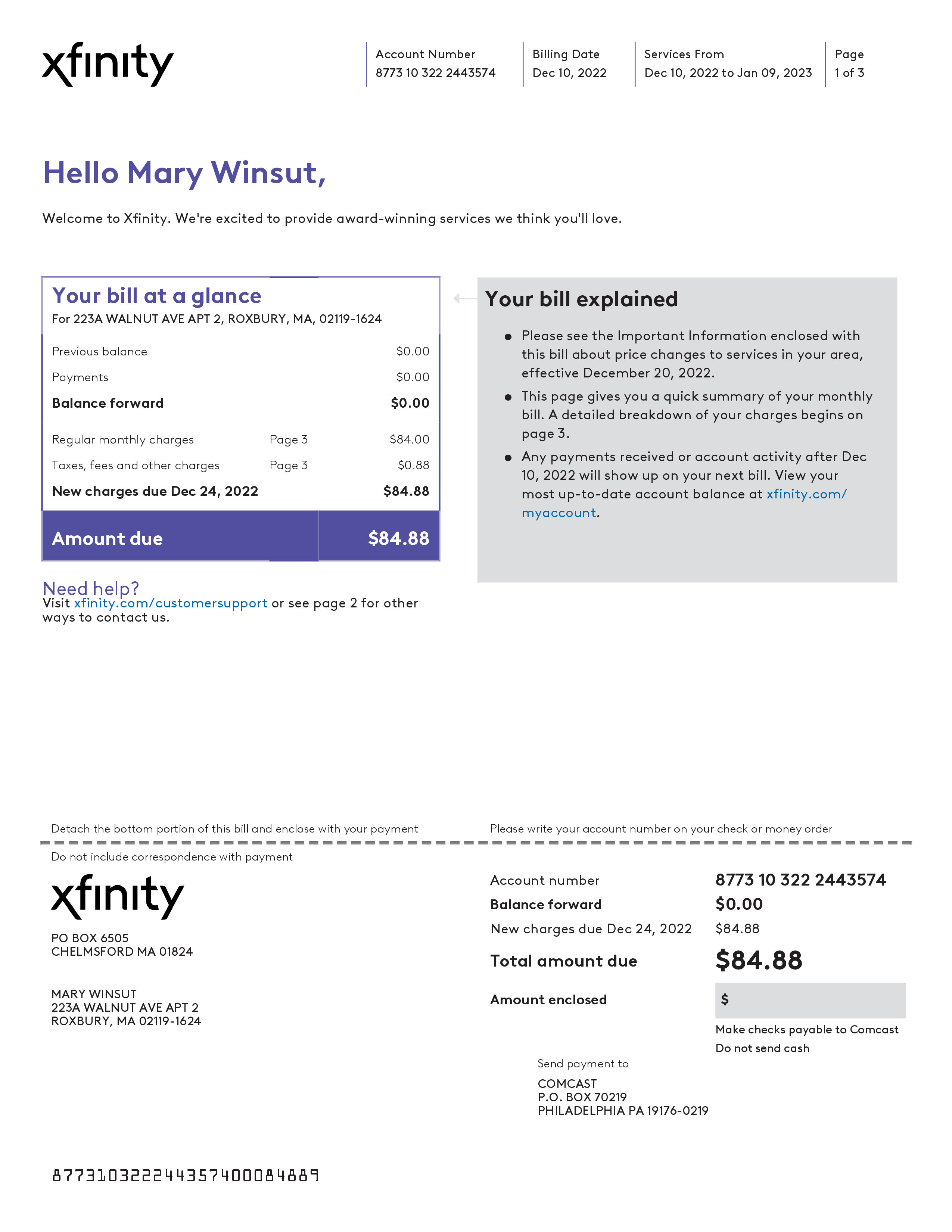 Xfinity internet bill template