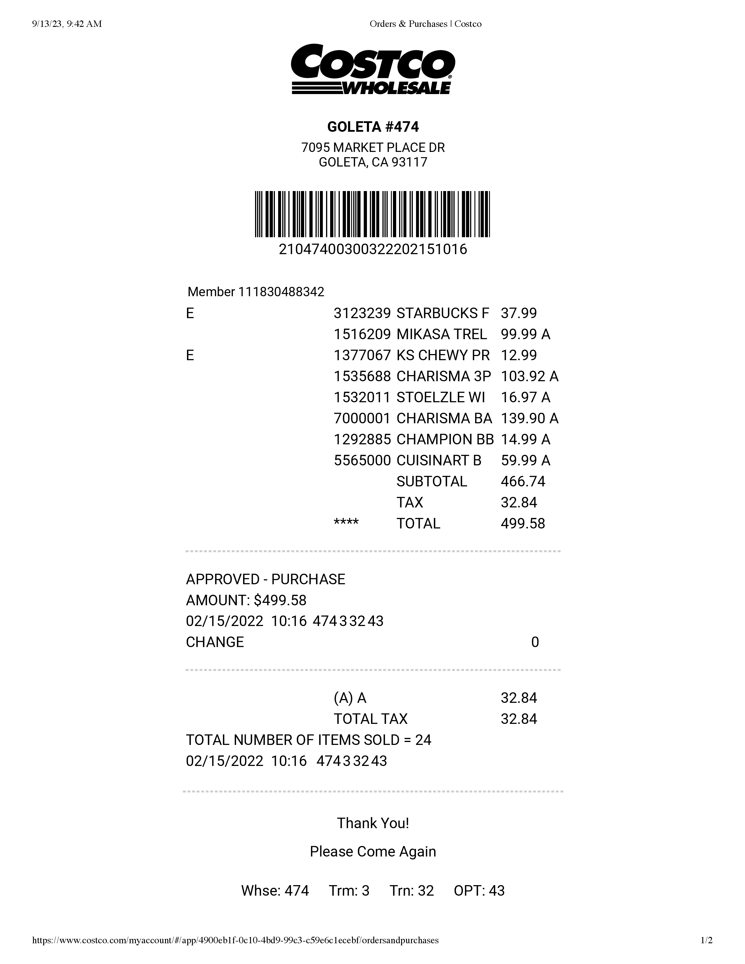 Costco receipt template editable