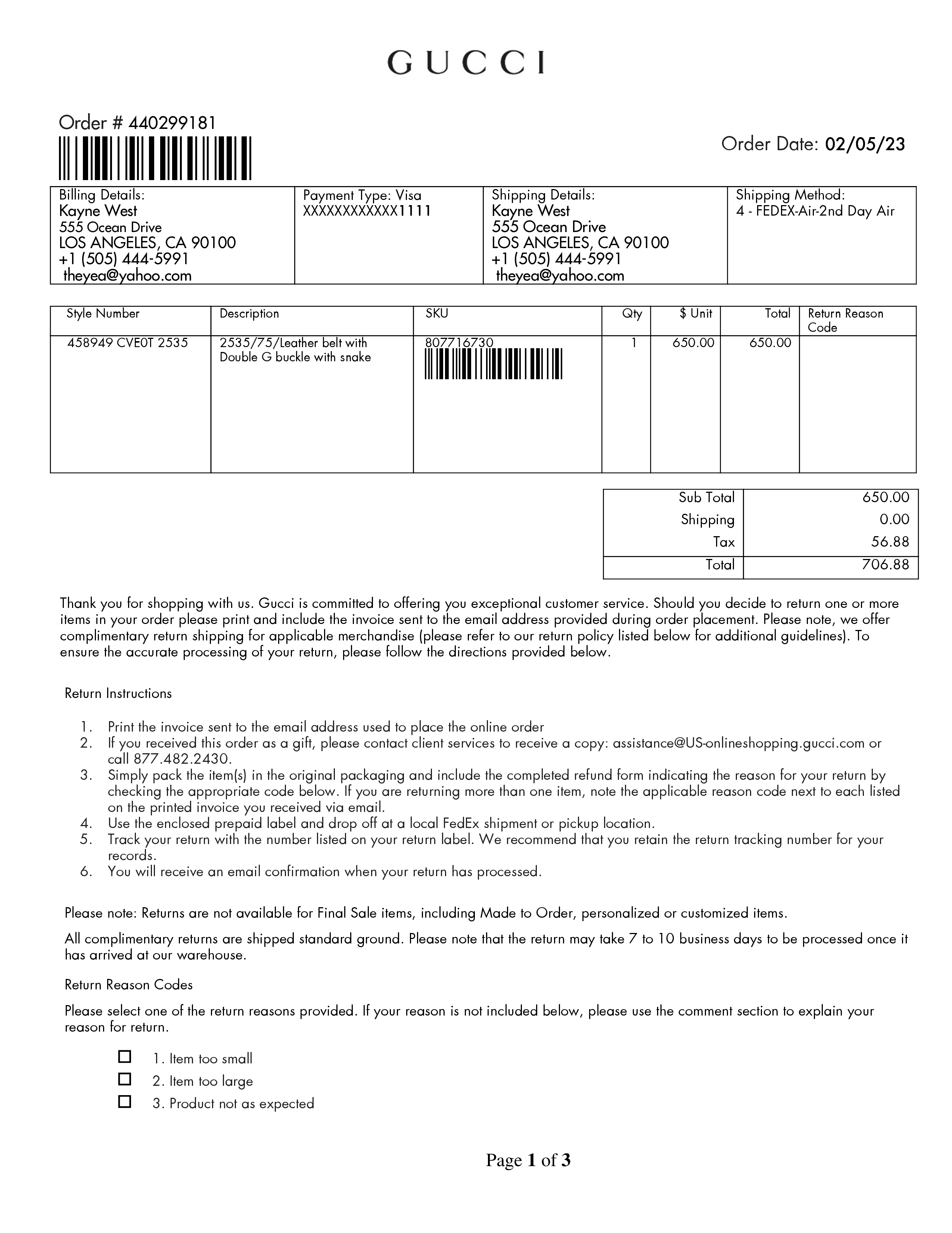 GUCCI Invoice Template