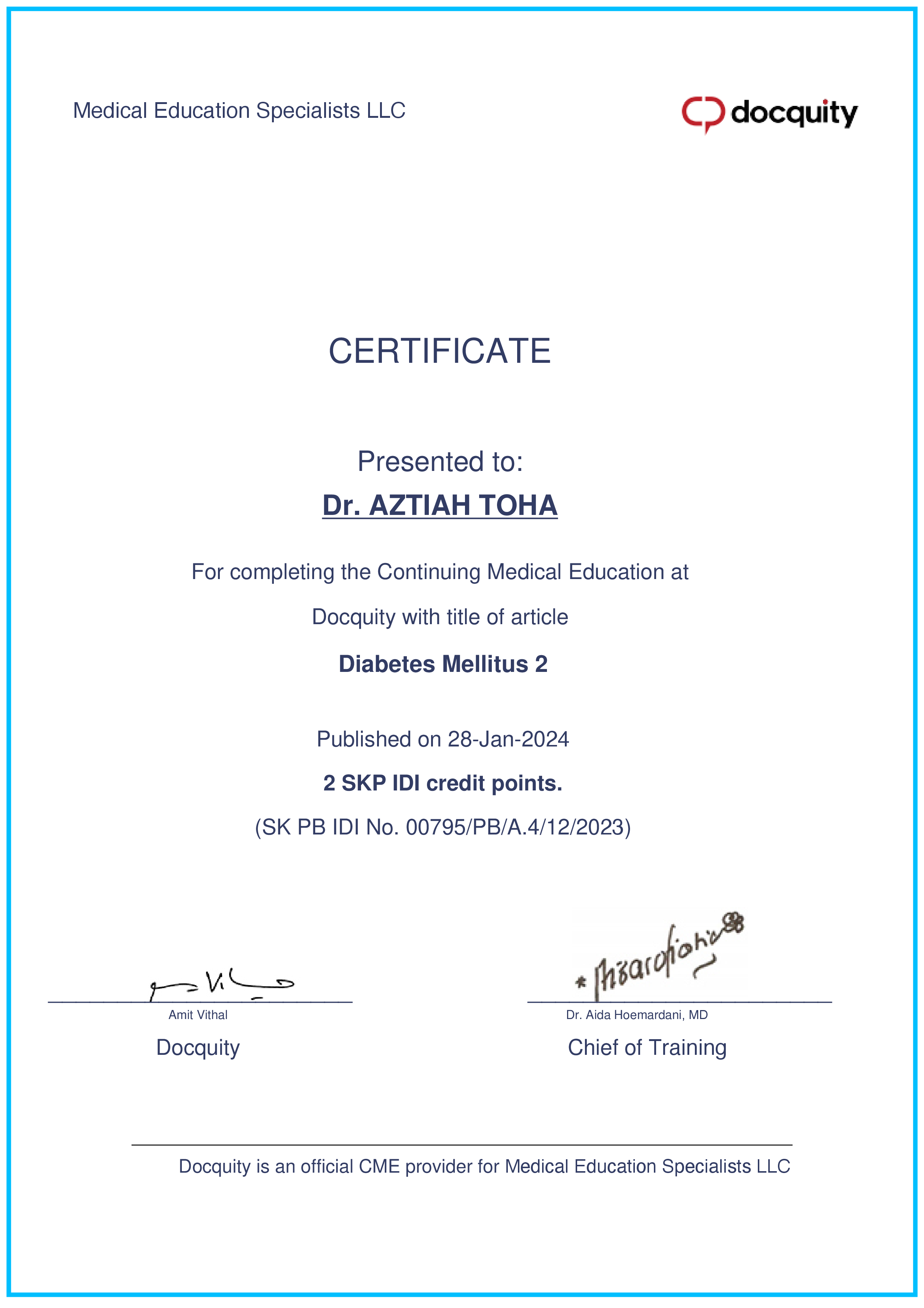 Medical CME Course Certificate 1