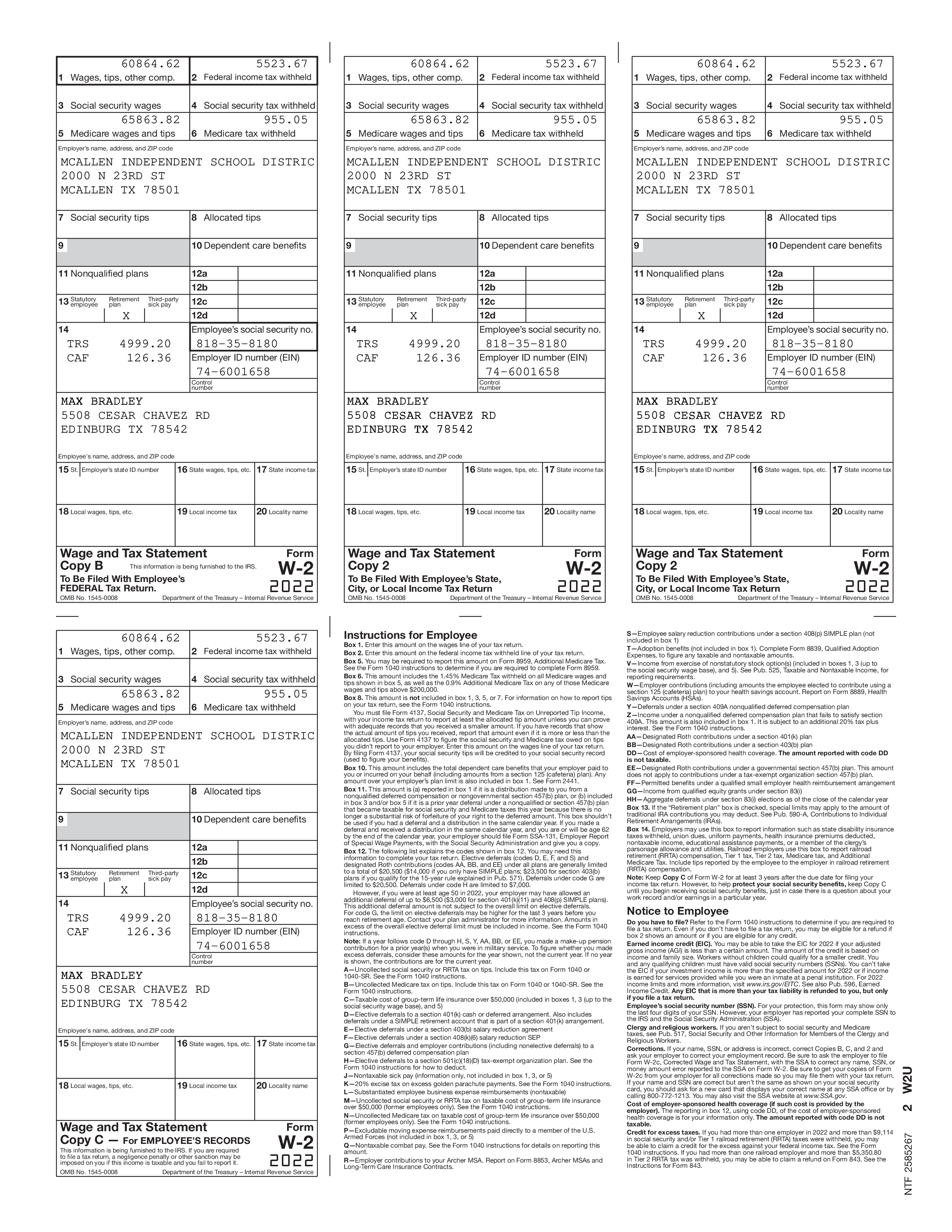 2022 W2 wages income statement